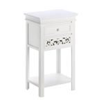 This lovely side table will bring charm and style to your living room, bedroom, and beyond! Two pullout drawers and a lower display shelf make it a great addition to any room.