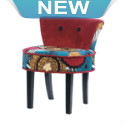 This is sure to be the most sought-after seat in your house and the most stylish! The gorgeous pop-art flower pattern of this chic chair is framed by sleek black legs, velvety red piping, and a matching back with two oversized black buttons.