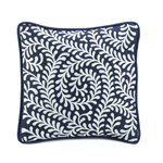 The stunning contrast of navy blue and crisp white has never been more chic than with this spiraling vines pattern. Perfectly framed by the navy piping, this square throw pillow is a comfortable and stylish way to brighten your space.