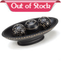 Show off your great decorating taste with this set. Three black wooden balls are carved with stunning designs and are perfectly complemented by the oblong tray they rest in, complete with matching carved designs.