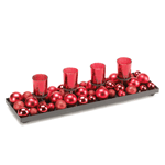 Decorate with festive cheer and stylish merriment! This gorgeous candle holder display features shades of rich red that will amp up the chic factor in your holiday décor. Four candle holders are set in a black tray, surrounded by glittering and gleaming bulbs.