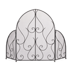 A fireplace screen that is as beautiful as the flames it guards! This metal screen features a dramatic arched shape embellished by scrolling metalwork designs that mimic the flickering flames kept in the fireplace. This screen is beautiful even when the fireplace is empty!