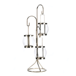 This is a fascinating candle centerpiece that will let your great taste in decor shine bright! Three contemporary yet classic glass bulbs hang from a stainless steel wire frame at varying heights. Add the candles of your choice and light them to create a unique ambiance.