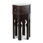 Gorgeous design with exotic flair, this accent table is the ultimate in chic global style. The table features braided trim, six legs with decorative Moroccan style, and a pull-out drawer for fashionable function.