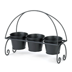 Adding cheer to your living space is as easy as 1-2-3! This adorable planter trio features three black metal pots that nestle into a scrolling black metal frame. Perfect for your patio table, porch, or anywhere you could use a triple dose of greenery. Plant your favorite blooms and enjoy!