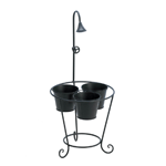 Place three plants inside the containers of this circular stand and watch as your potted garden blooms with appeal. The black metal framework features curled feet and a faux shower head and faucet handle that will add undeniable charm to your yard or patio. 