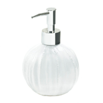 This beautiful round ceramic soap dispenser gets its stylish character from textured striations and silver accents. The pump action delivers the perfect amount of liquid soap to keep your hands clean. It will look chic on your bathroom vanity or next to the kitchen sink. 