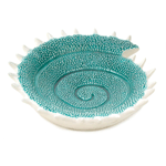 Warm ocean tides lit by the tropical sun inspired the color of this fantastic decorative dish. The swirling, textured pattern of the dish’s interior is a tribute to the equally beautiful and strong shells of ocean dwellers, while the spiky porcelain barbs that line the dish attract attention.