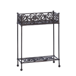 Display your favorite potted plants in this gorgeously detailed cast iron stand. The rectangular container features lovely flourishes, and below is an additional display shelf.