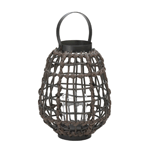 This lantern is amazingly exotic and familiar, contemporary and vintage, and rustic and refined, all at the same time! The metal framework of this pear-shaped lantern is wrapped in chocolate brown rattan-like material, and inside is a simple, clear glass cup that awaits the candle of your choice. Set this stylish lantern on a table or mantel, or hang it from the top loop and enjoy the spectacular glow.