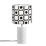 Add a pop of graphic interest to your room with this mod table lamp. The woven ceramic base is topped with a black and white geometric graphic shade.