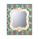 It’s new, but it looks like a lifelong treasure! This beautiful wooden wall mirror features a graphic pattern of teal, purple, ivory and raspberry that will add a pop of color into your room. The mirror itself is offset by an ornate frame that’s painted antiqued ivory. Hang it on your wall to see yourself in a stylish scene.