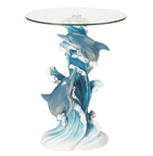 Enhance your decor with a statuary table of incomparable artistry! Lovingly sculpted column base perfectly captures a dolphin pair's light-hearted joy and exuberant grace as they play amongst the foaming waves.