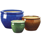 Bring a burst of color to your garden! Embossed earthenware flower pots are sumptuous in shades of azure, topaz and peridot. Set includes three separate sizes to hold a variety of your favorite greenery! Drain hole at bottom of each pot. 