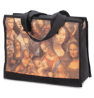 Roomy shoulder sports a motif with worldly distinction: a montage of timeless portraits, from the Mona Lisa to the Holy Mother. Sure to please the artist in everyone!