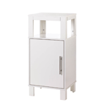 Contemporary design and a sleek white finish make this functional cabinet a fashionable room accent. The angular framework features an inset shelf for open display and a storage compartment with two shelves set behind a door accented by a chic, modern handle.