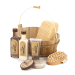 Eco-friendly bath set has every essential for a deluxe spa experience! Textured sponge and massaging brush invigorate, as moisturizing bath favorites give tired skin a welcome pick-me-up. Bamboo sugarcane fragrance. Set includes: 4 fl. oz. shower gel and lotion, 3.4 fl. oz. bubble bath, 2.9 oz. bath crystals, massaging brush, sponge and wooden bucket.