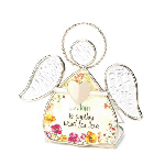 Show mom your appreciation for her unconditional love with this lovely floral guardian angel. Complete with glittering wings, a braided halo and a silver heart, it reads “Mom is another word for love.”