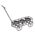 Light up three of your favorite candles on this darling metal wagon and enjoy all the complements you’ll receive! The open metal frame, complete with a long pull handle and six-spoke wheels, of this delightful accent adds the western charm to your table.