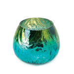 This glamorous candle holder adds shine, color and iridescent shimmer to any room. Place the candle of your choice inside and watch as the peacock-inspired mercury glass comes to life with vibrant hues. 