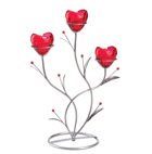 Twining satin-silver stems form a stylish base of botanical beauty. When its ruby glass heart-shaped cups are lit from within, this divine vine-design candleholder is utterly aglow with romance!