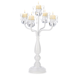 Luminous bejeweled standing chandelier makes a stunning presentation for any special occasion! The perfect combination of elegance and opulence, set aglow in golden candlelight. 