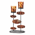 Be gone, boring candle stands; this mod-art marvel is the life of any party! A lively tiger print sparks up conversation, lending its lovely looks to a duo of candle cups and quirky cutout mirrored shapes.