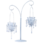 Uniquely beautiful tabletop stand boasts two hanging votive 'chandeliers'. Glittering crystals and curving lines delight the eye!