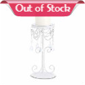 This refined wrought-iron candle stand boasts a glamorous dash of old-time Parisian elegance! Slender ivory curlicues form a stylish support for a thick pillar candle; lavish swags of glittering crystals turn the light into a dancing diamond display!