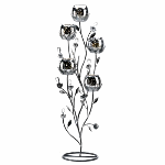 Winter fire glows from every surface of this silvery candle stand, as a quintet of tulip blooms fills the room with light. This elegant candle stand adds instant drama to even the simplest surroundings!