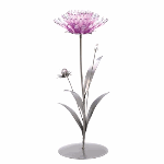 Gorgeous pink lotus flower in full bloom supports a single tealight at its center in this dramatic tabletop candle holder. Its silver base rises up with elegant leaves and baby flower buds in clear and light pink crystal.