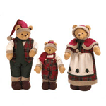 Have a bear-y happy holiday with this cheery trio of bears. Decked in their winter finery, this family features a mama bear, papa bear, and baby bear in festive green and red plaid ensembles with furry trim.