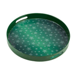 Present your guests with a warm drink on a cold night by way of this charming snowflake tray. The deep green finish and the beautiful snowflake pattern on the inset will serve up plenty of holiday cheer.