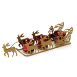 Santa and his reindeer, shimmering with candlelight, will give your room plenty of holiday cheer. Three red candle cups are ready to light up the golden cutouts of Santa, his sleigh, and his flying friends! 