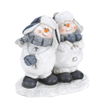 These two cuties are BSFF (best snowmen friends forever)! This darling figurine will bring plenty of holiday cheer to your home with their smiling faces, silvery buttons, and knit scarves. Set them on your mantel and smile! 