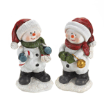 Celebrate the holiday with help from this charming duo of snowmen. They are ready to turn your tabletop into a showcase of jolly tidings and yuletide cheer with their winter caps, sparkling scarves, and smiling faces. One holds a candy cane while the other has a jingle bell!