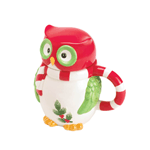 A cup of coffee has never been more charming! Lift this cute owls head to reveal the perfect-sized mug for coffee, tea or even to store your sugar. He features a red striped handle and scarf and is decorated with a festive sprig of holly. 