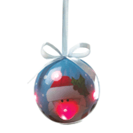 Santa is glowing with excitement for his big day! This fun tree ornament features Santa and his red-bulb nose that glows, and it hangs from a pretty ribbon.