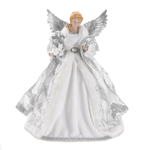 Top your tree with this beautiful angel, decked out in shimmering silver and fur-trimmed robes and glimmering silver wings. She is the perfect finishing touch to your pretty holiday tree.