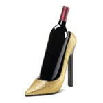 Dress up your favorite bottle of wine with this dazzling gold shoe wine bottle holder. It features a sparkling finish that will fit right into your holiday decor and most standard wine bottles are a shoo-in for fit! 