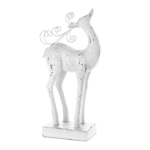 This striking reindeer has his head tilted toward the sky in preparation for takeoff! This resin statue features a distressed white finish and fanciful curly antlers. 