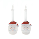 Holiday evenings have never been more enchanting than when you set them aglow with this set of Santa Clause flameless candles. Two glittering candlesticks with LED lights will flicker and shine, mounted in two sparkly Santa bases. 