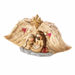 Sheltered beneath a pair of golden angel’s wings, the Holy Family marvels at the miracle of our Savior’s birth. Hidden color-changing LED lights add a little dazzle to your holiday décor!