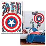 This vintage style Captain America shield decal was designed with comic fans in mind! Measuring 25 1/2-inches wide, this huge wall sticker is a great way to bring your favorite comic book super hero into any bedroom, recreation room, or "mancave." Application is easy: just peel the pre-cut decal from the liner and smooth it out on the wall (or any other flat surface). You can remove and reposition it as often as you please without ever damaging the surface or leaving behind any sticky residue. It is even washable! Includes a total of 7 wall decals. 