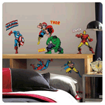 Bring the classic Marvel characters from your favorite comic series into any room in just seconds! These high action wall decals of Spider-Man, Captain America, Thor, Wolverine, Iron Man, and more of your favorite superheroes will make any room more exciting. All of the wall decals are removable, repositionable, and reusable, and can be placed on any smooth surface. A great gift for comic book fans! Contains a total of 32 decals measuring between 4/5-inches tall x 3-inches wide and 9-inches tall x 7 1/2-inches wide.