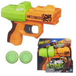 Take a shot at ending the zombie apocalypse! The Nerf Zombie Strike Ricochet Disc Blaster is the perfect sidearm to keep at your side during your campus zombie hunts or any fun LARPing you have planned for the weekend. It's small form factor allows this weapon to remain safely at your side until the moment of last resort. Use it to hunt fake squirrels, or should the unimaginable happen and you find yourself infected with the zombie plague you can take aim at as many of your now undead former friends and loved ones to save the survivors, while saving the last disc to end your own time on this planet before you too join the walking undead hordes. 