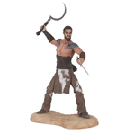 This Khal Drogo figure is non-articulated and comes packaged in a full-color window box. Khal Drogo stands about 8 1/2-inches tall and features him in a battle-ready pose with his weapons 