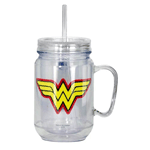 Keep your iced tea cool with this uniquely designed Wonder Woman Clear Mason Jar with Lid! This fun mason jar features the Wonder Woman logo, and can hold up to 16 ounces of liquid. More importantly, each jar comes with a screw-on lid and straw!