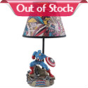 You'll feel like you just morphed from meek Steve Rogers into super-powerful Captain America when you set up this choice lamp in your room! Featuring a paper lamp shade with scenes from the Captain America comic book, the base of the 16-inch tall light is a highly detailed 6-inch resin statue of Captain America standing amid some junk and the ruins of a building. Cap is posed with his shield in hand, ready for action! 