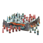 The dawn of chess, brought to life with blue and red winged beasts in a legendary battle as old as time itself. Battalions of finely detailed dragon warriors aim to conquer on a glass game board hovering over a primal river of magma flanked by crystal spikes. Chess collectors and dragon aficionados alike will delight in this set.